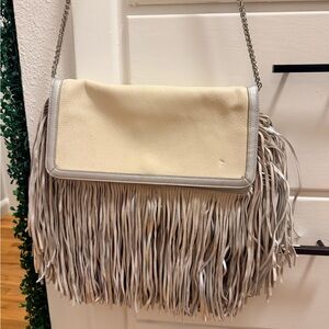 Sam Edelman off white and silver Fringe Shoulder Bag